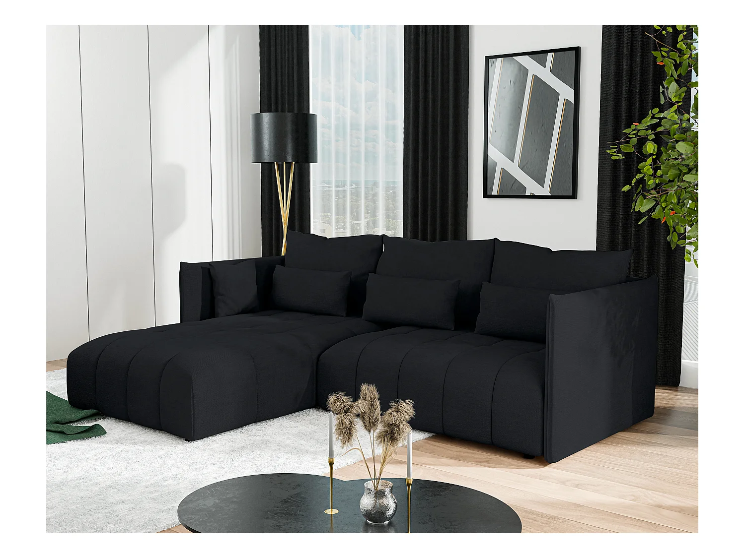 AX LIVING Canapé d’angle convertible Gaziante – 245 cm anthracite