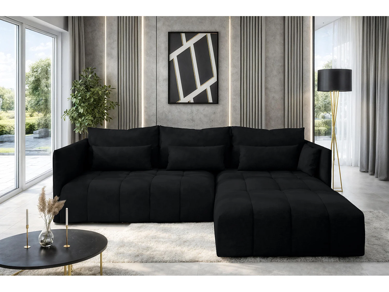 AX LIVING Canapé d’angle convertible Gaziante – 245 cm anthracite