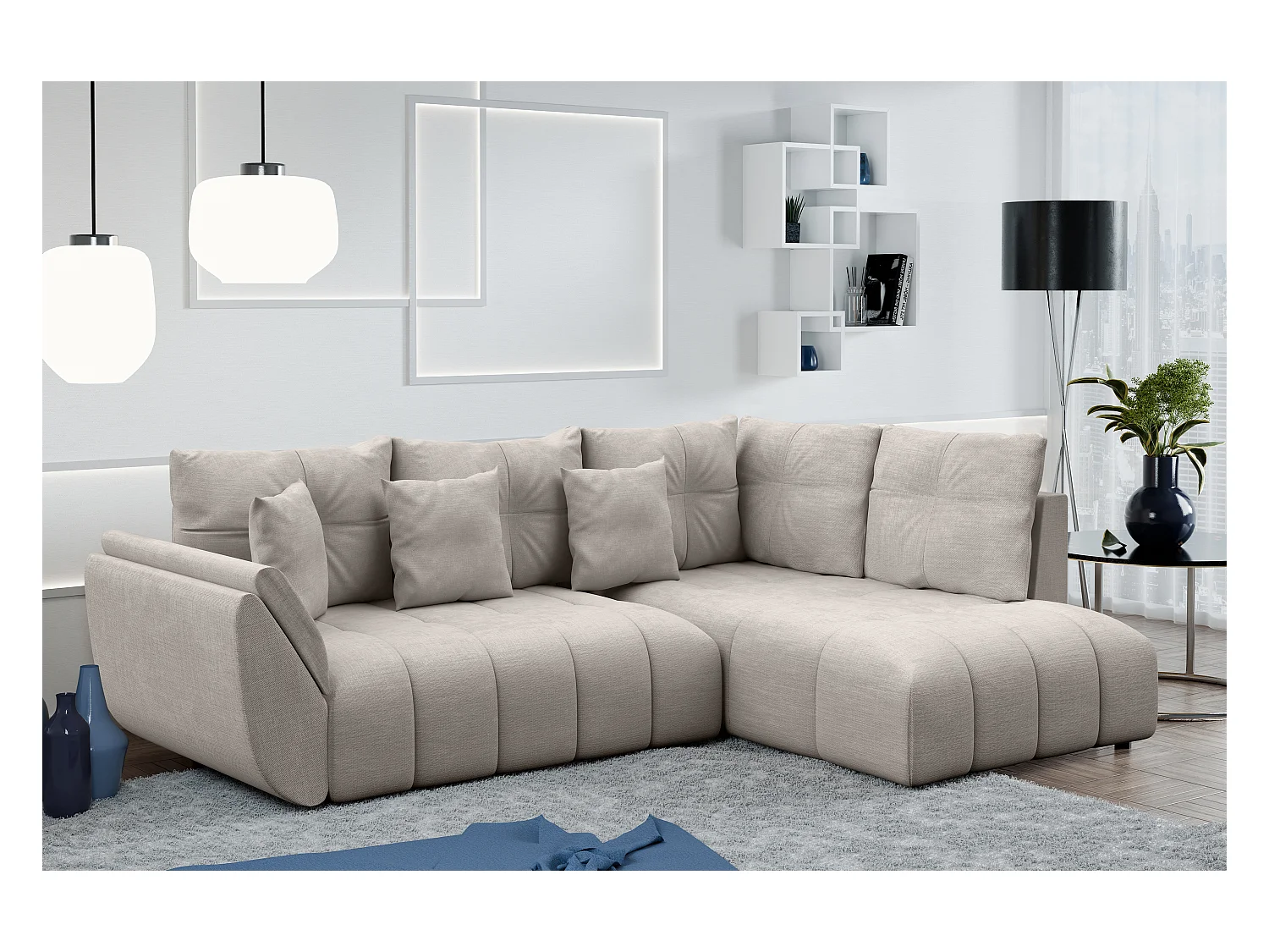 AX LIVING Kayseri Eckschlafcouch mit Bettkasten 266 cm beige