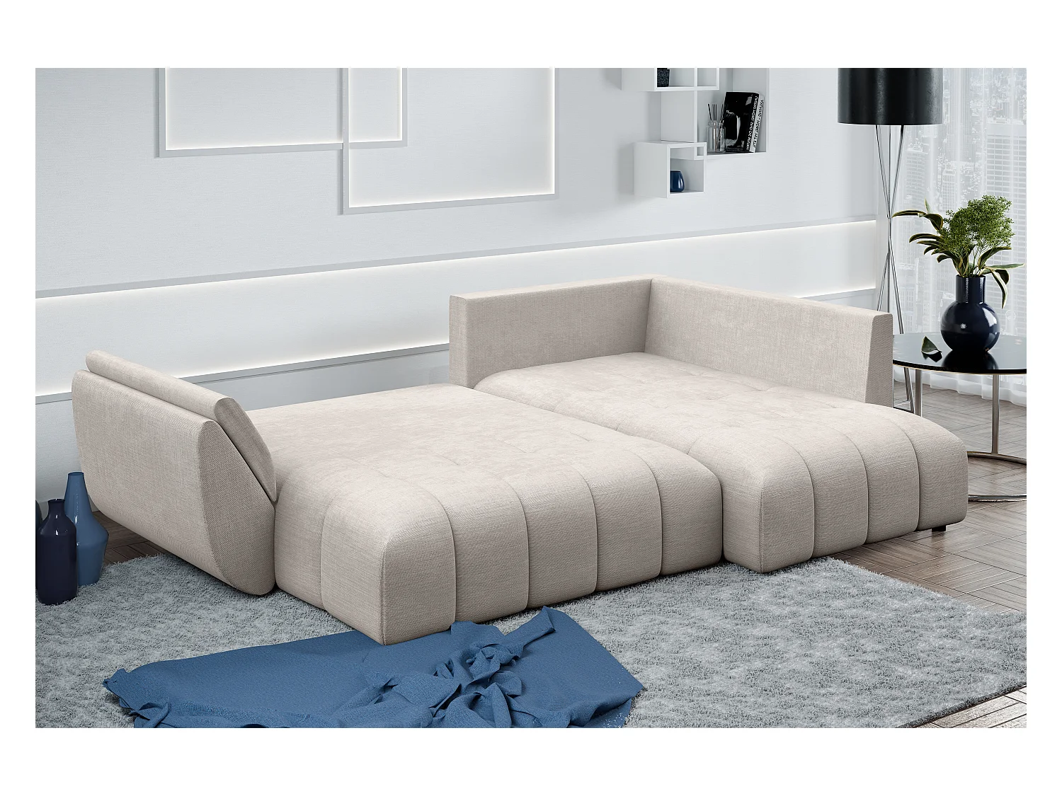 AX LIVING Kayseri Eckschlafcouch mit Bettkasten 266 cm beige