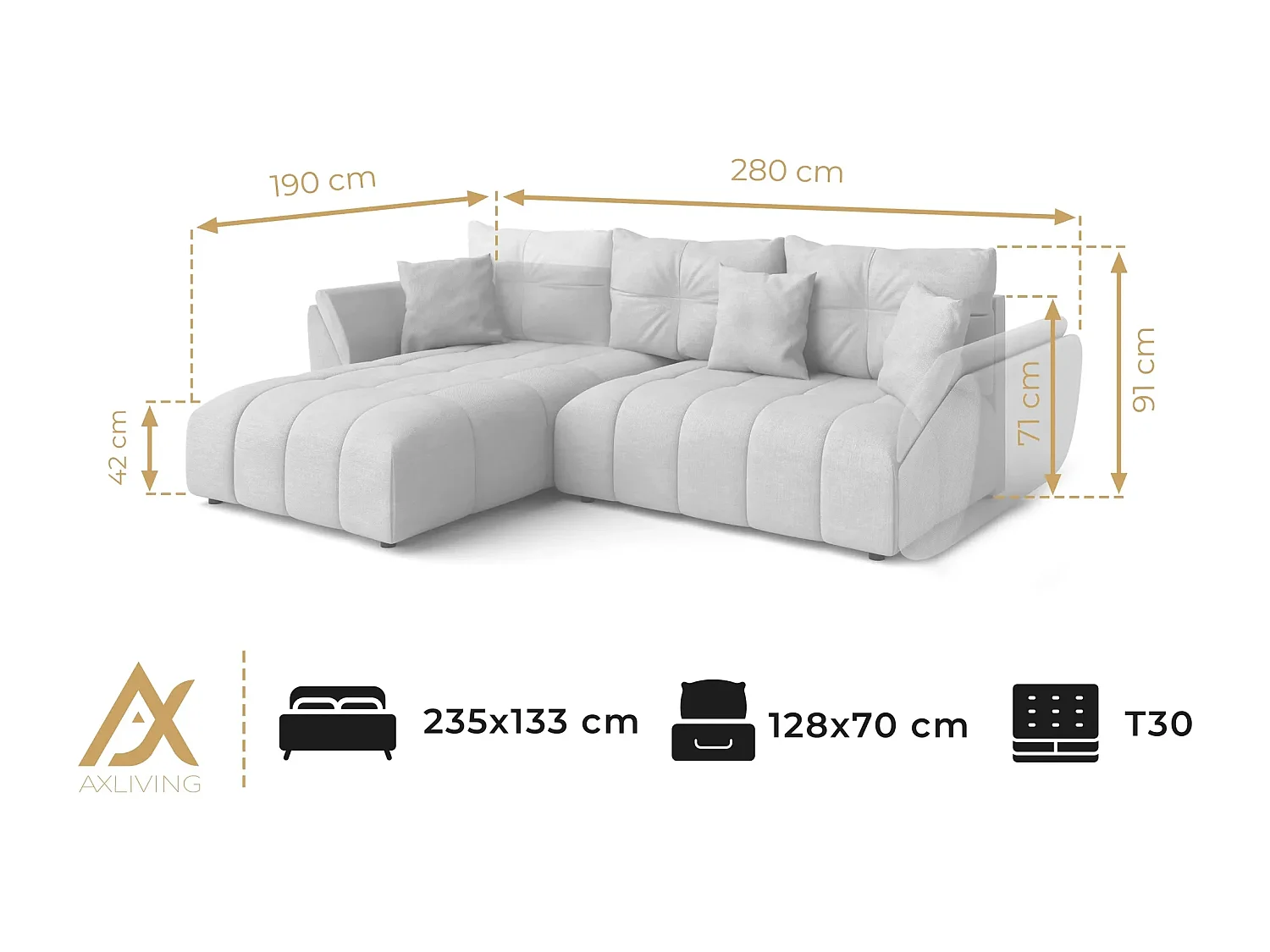 AX LIVING Canapé méridien Antalya canapé angles convertible gris foncé