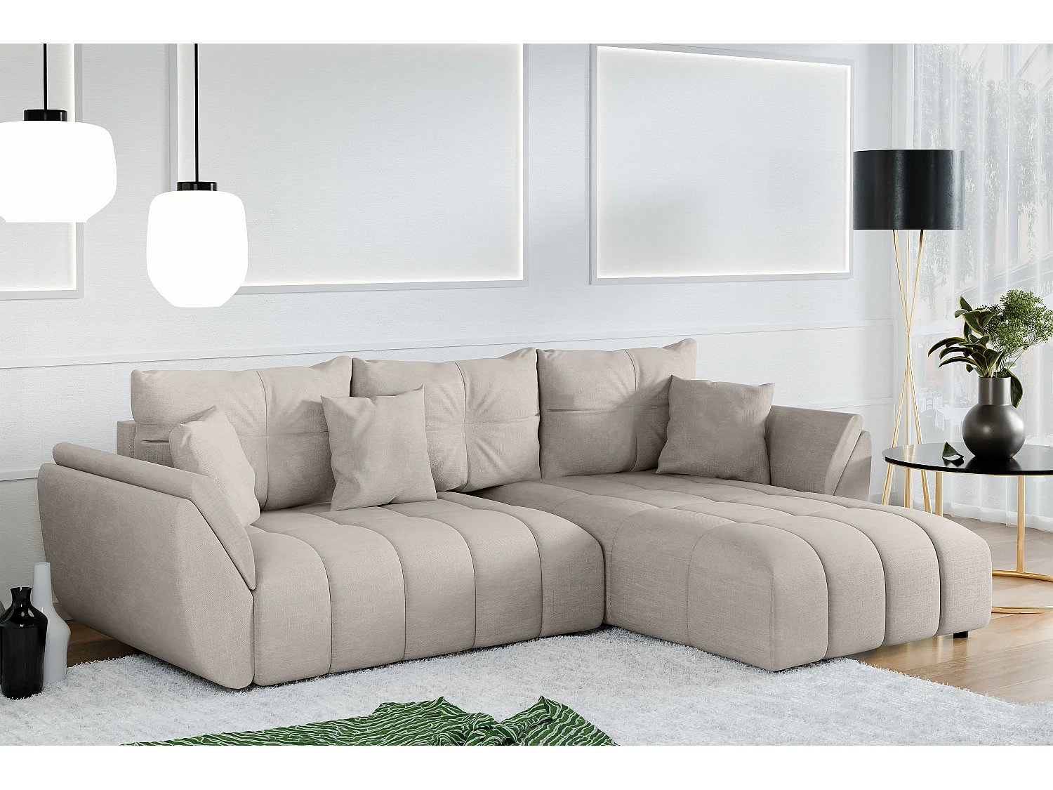 AX LIVING Hoekbank L vorm Antalya 280 cm in Beige met Bedfunctie