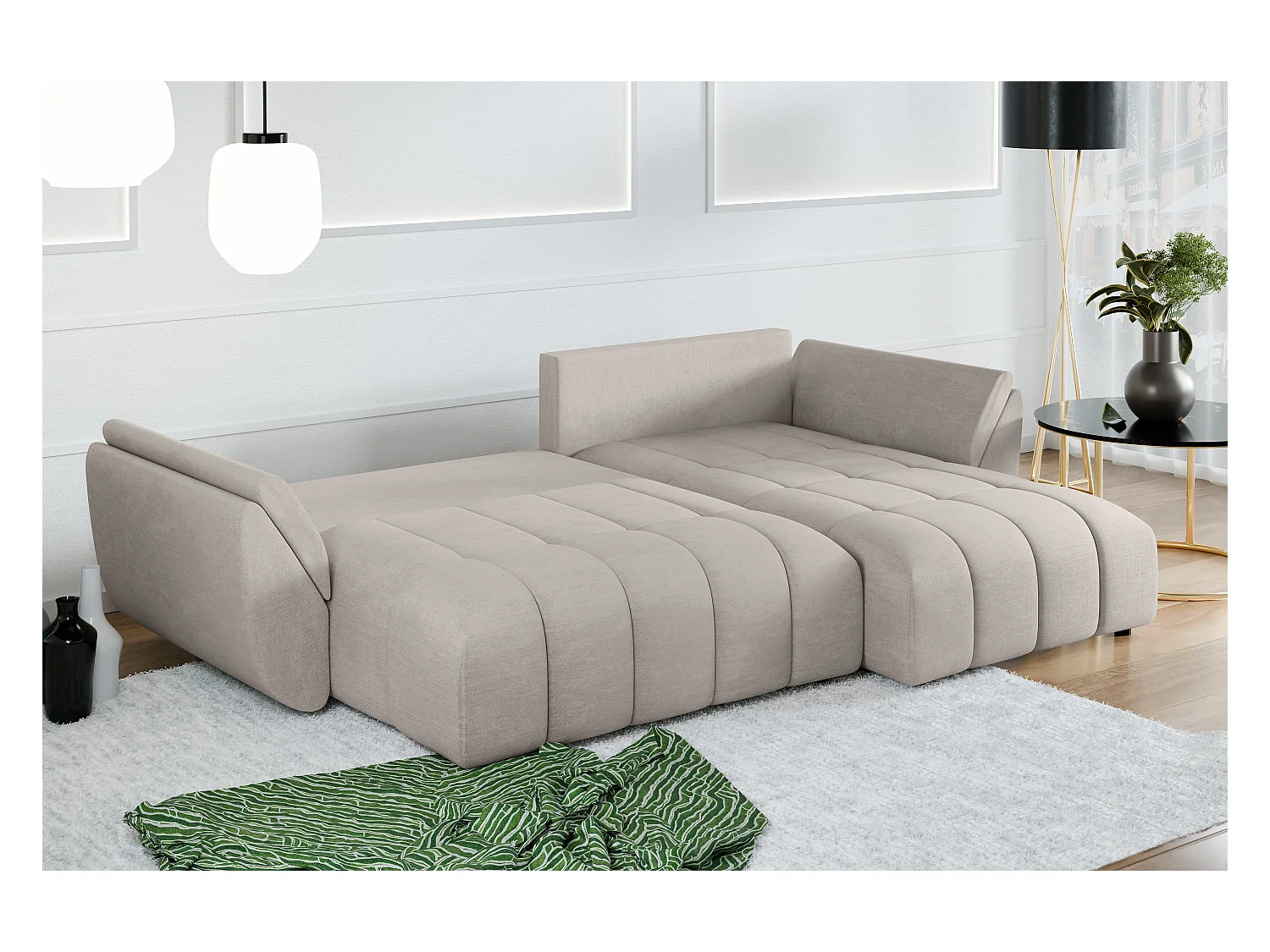 AX LIVING Hoekbank L vorm Antalya 280 cm in Beige met Bedfunctie