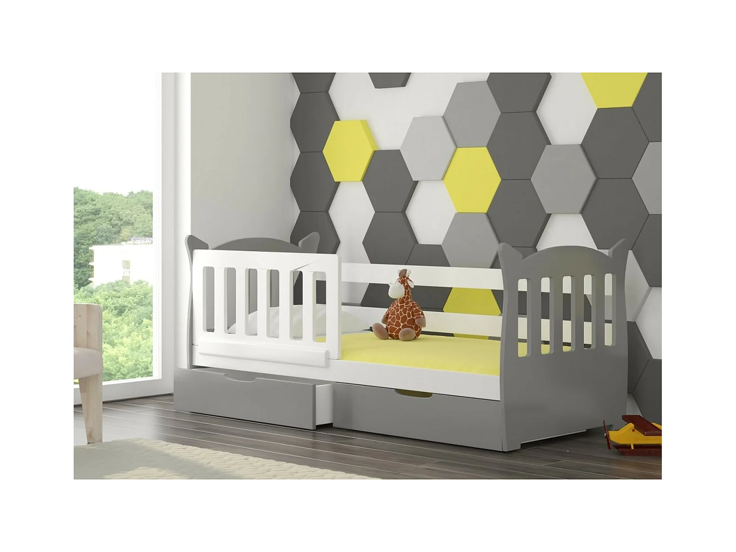 Bett Ena (90x160)/Matratze inklusive/grau