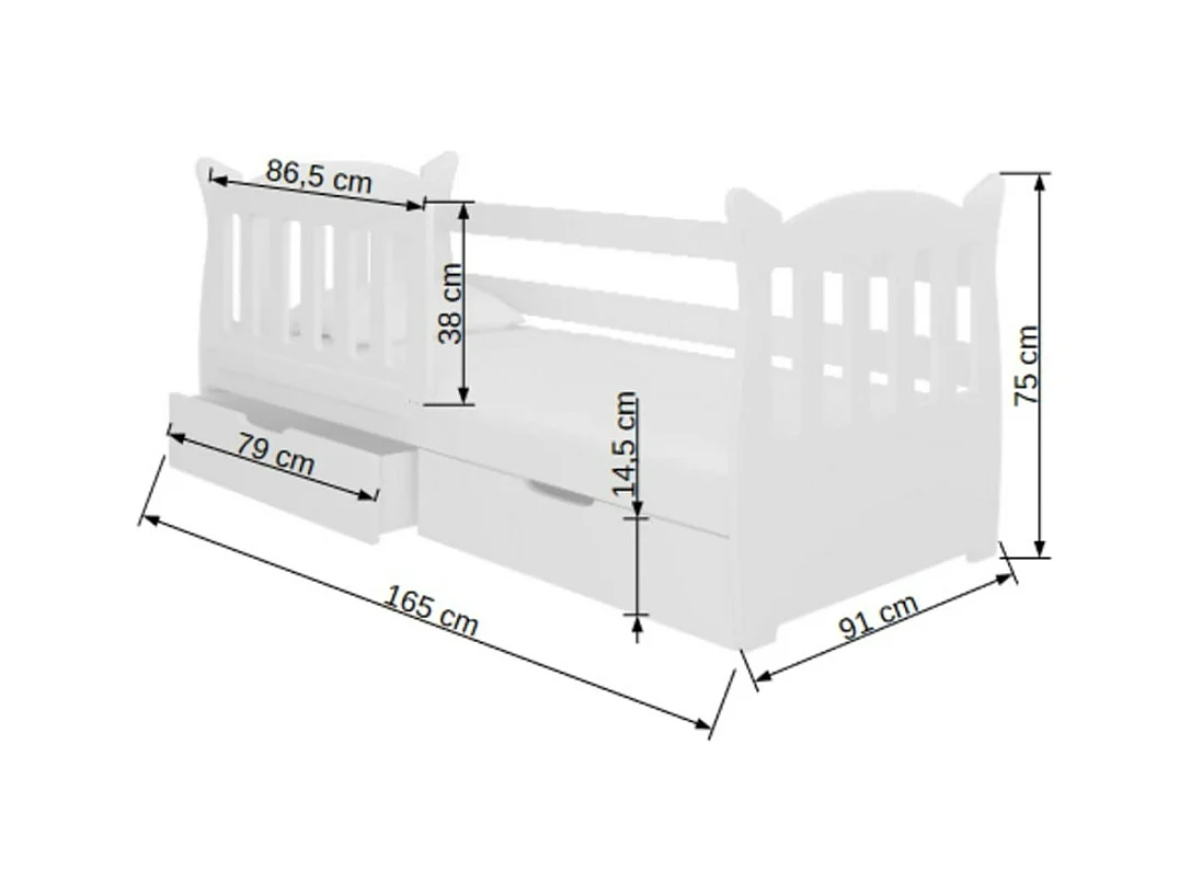 Bett Ena (90x160)/Matratze inklusive/grau