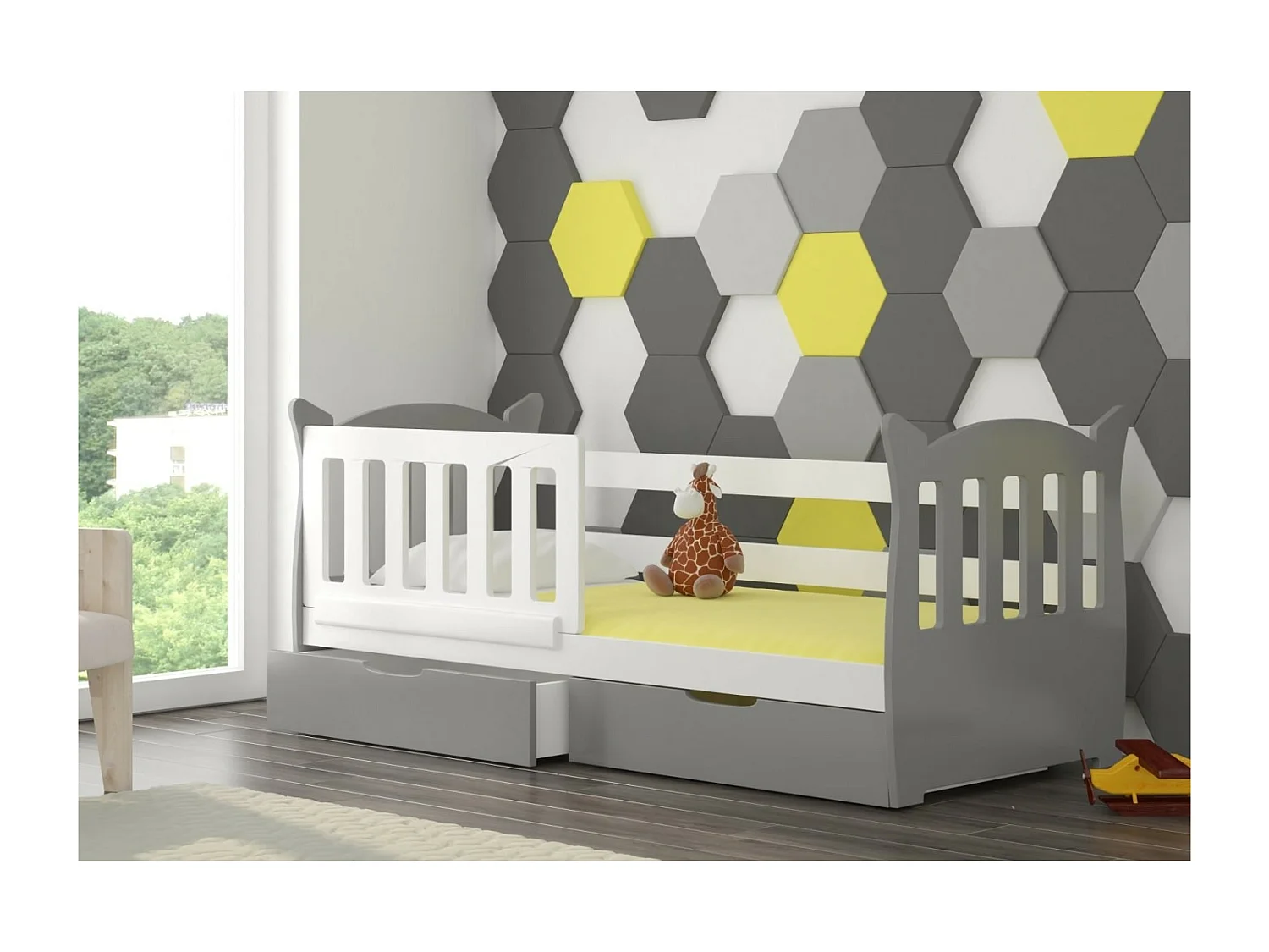 Bett Ena (90x160)/Matratze inklusive/grau