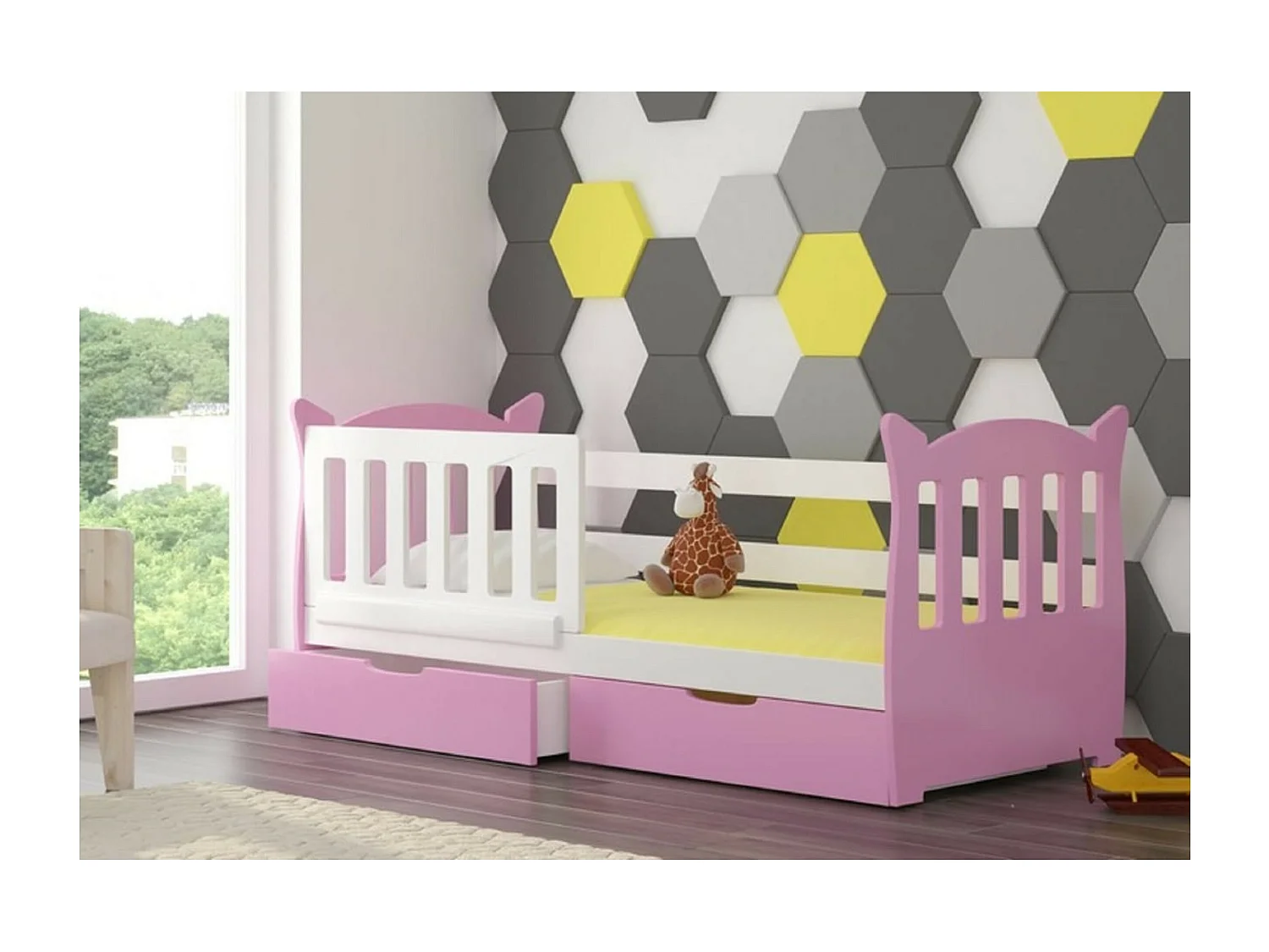 Lit Ena (90x160)/matelas inclus/rose