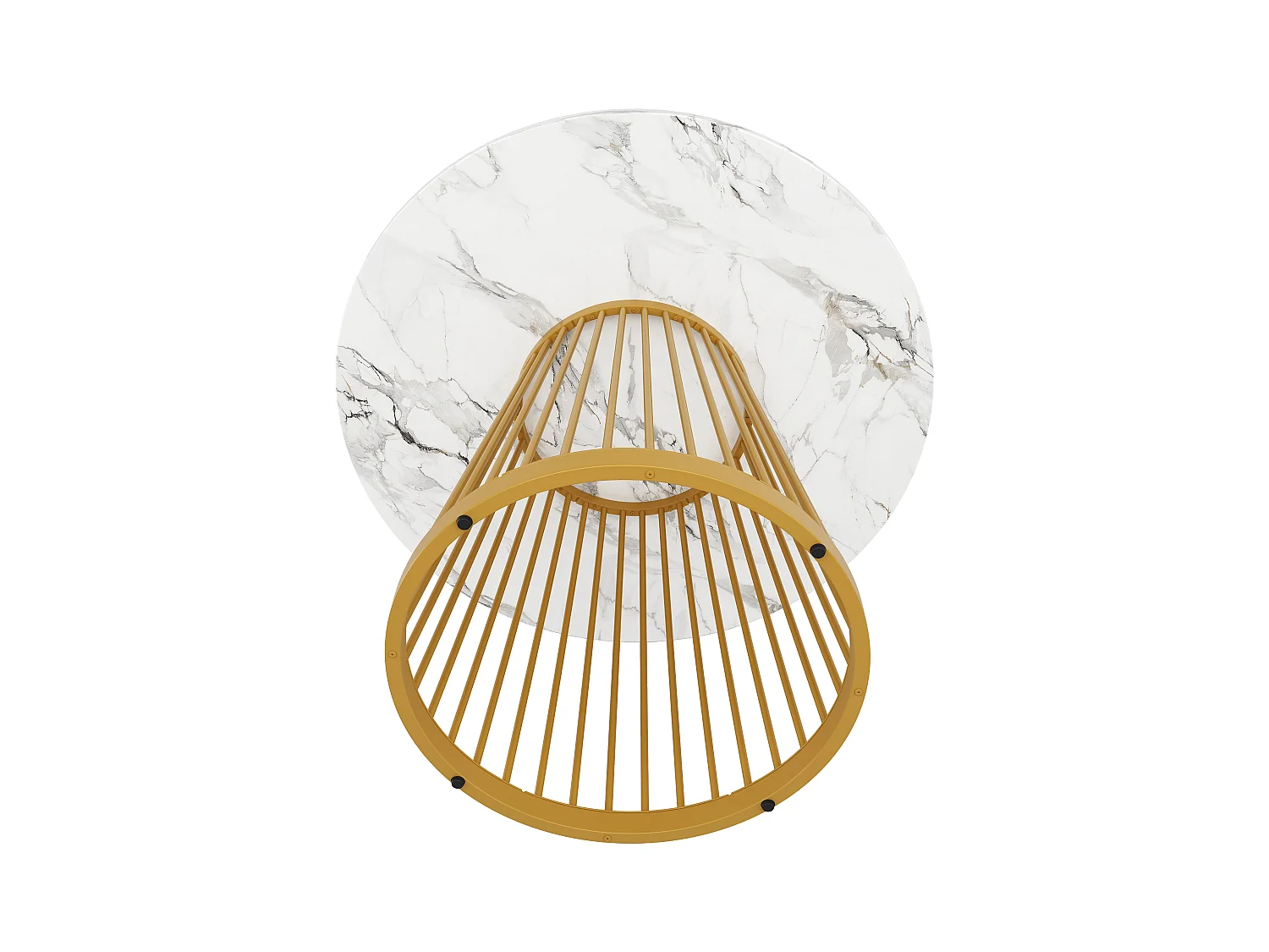 Table à manger ronde - Cadre en métal - placage à motif marbre - 2 à 4 personnes - MDF - Blanc & Doré