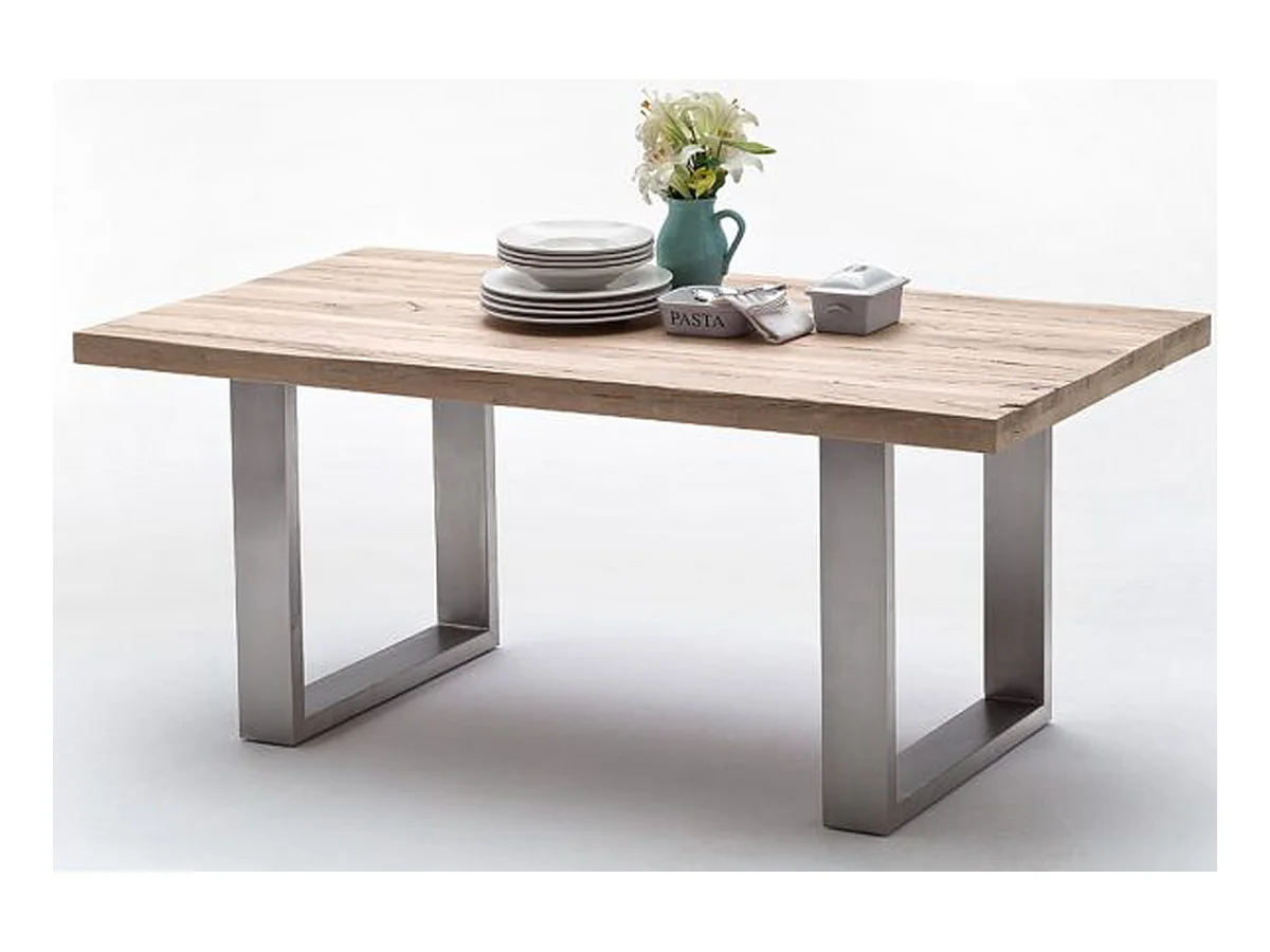 Table à manger en chêne chaulé, laqué mat massif - L.260 x H.76 x P.100 cm