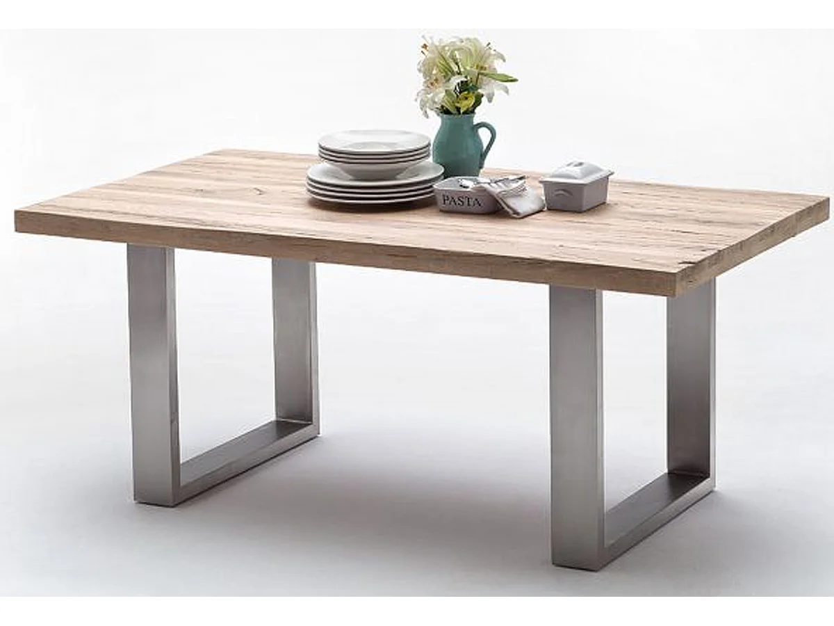 Table à manger en chêne chaulé, laqué mat massif - L.260 x H.76 x P.100 cm