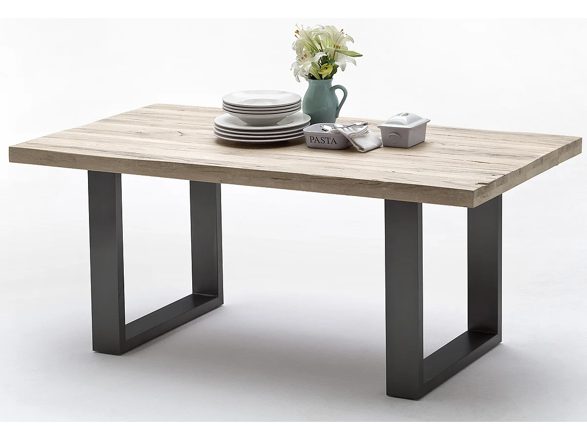 Table à manger en chêne massif chaulé/anthracite - L260 x H76 x P100 cm