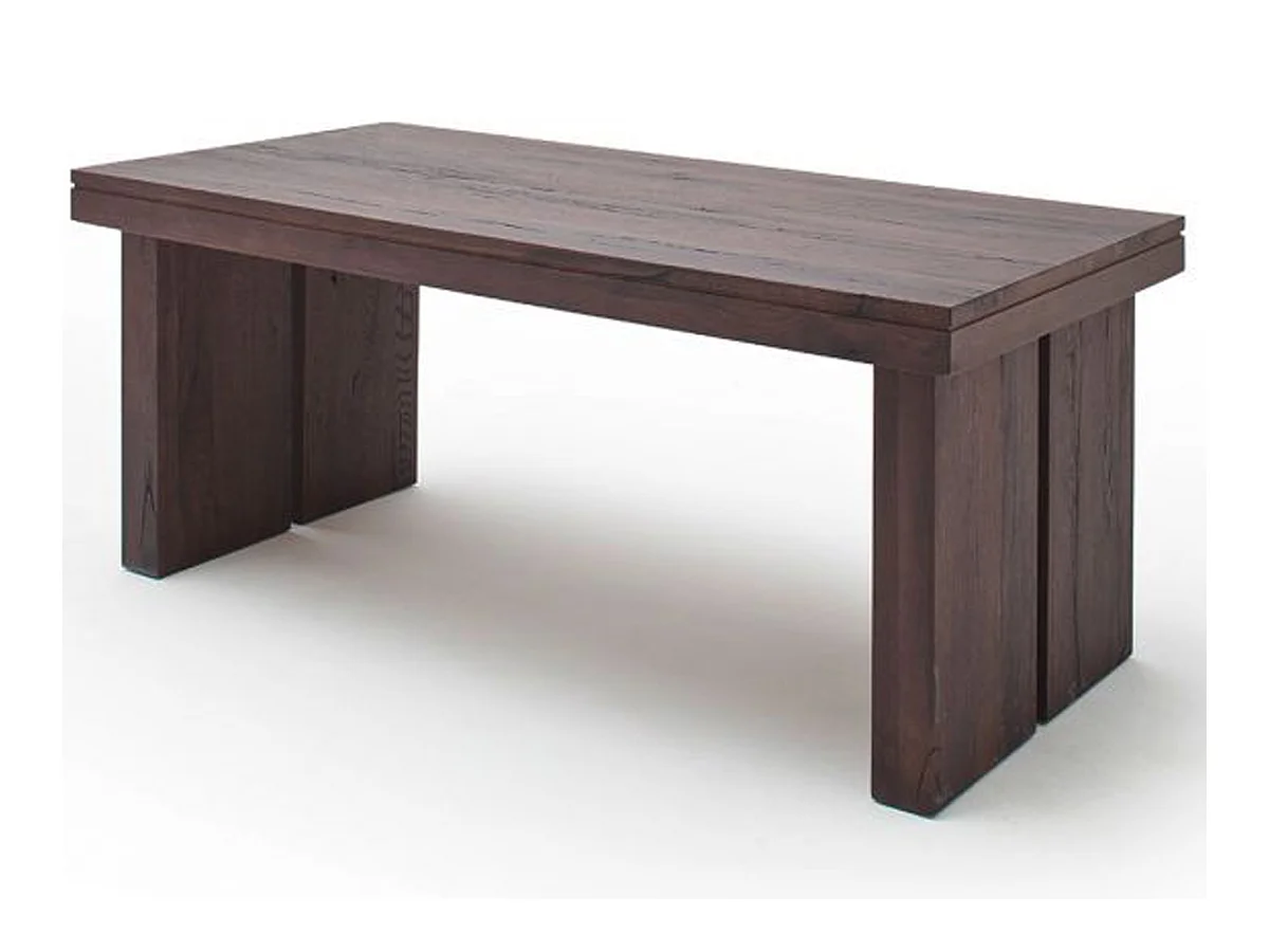 Table à manger rectangulaire en chêne massif patiné laqué mat - L.220 x H.76 x P.100 cm