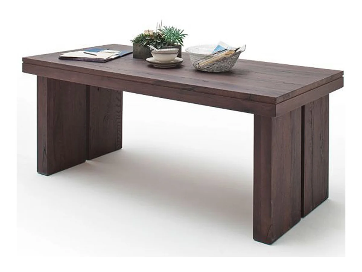 Table à manger rectangulaire en chêne massif patiné laqué mat - L.220 x H.76 x P.100 cm