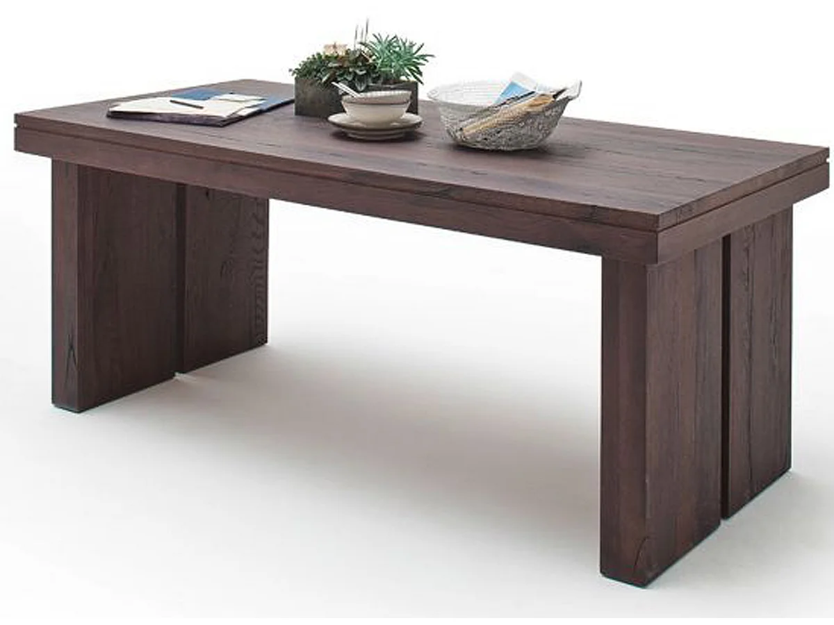 Table à manger rectangulaire en chêne massif patiné laqué mat - L.220 x H.76 x P.100 cm