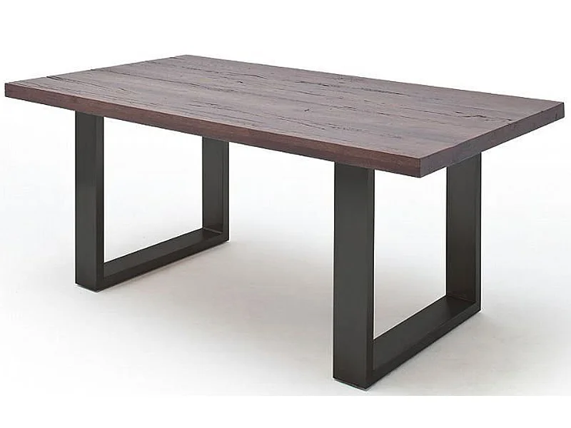 Table à manger en chêne massif teinté vielli laqué/anthracite - L.180 x H.76 x P.100 cm