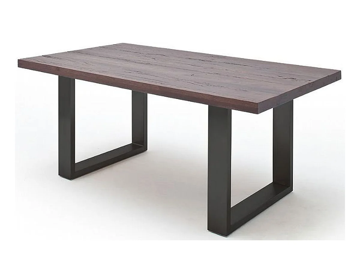 Table à manger en chêne massif teinté vielli laqué/anthracite - L.180 x H.76 x P.100 cm