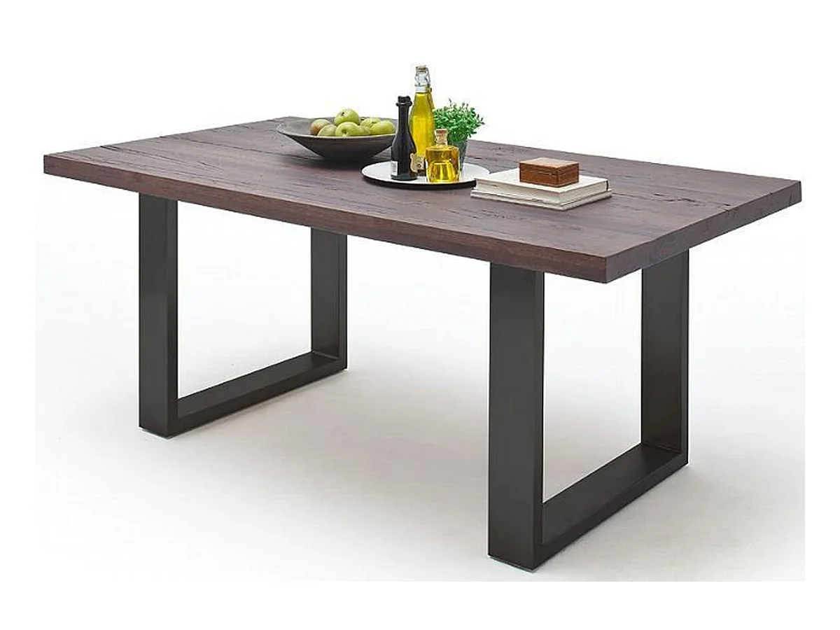 Table à manger en chêne massif teinté vielli laqué/anthracite - L.180 x H.76 x P.100 cm