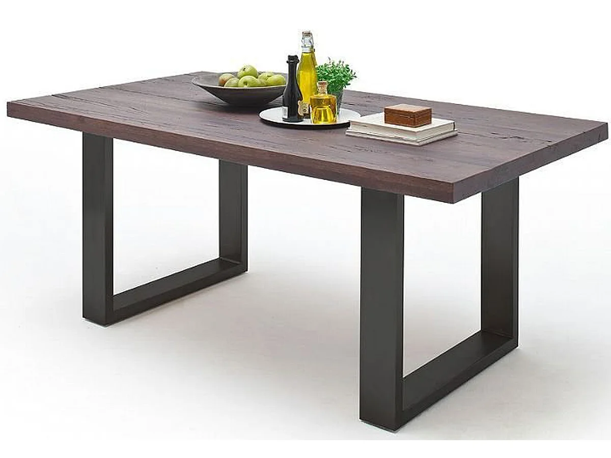 Table à manger en chêne massif teinté vielli laqué/anthracite - L.180 x H.76 x P.100 cm