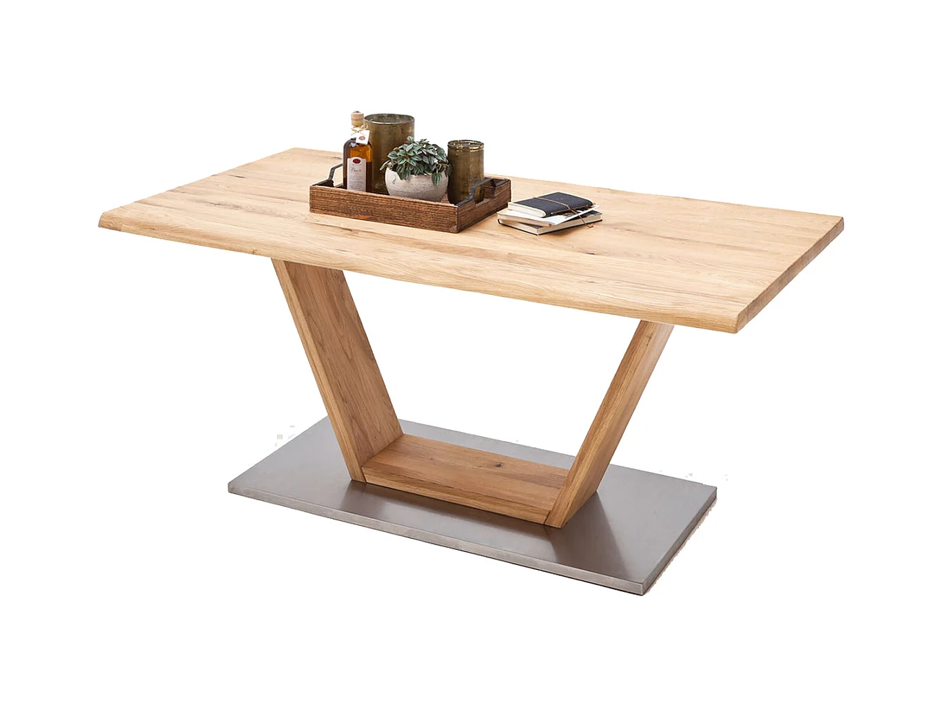 Table à manger bord droit en bois massif avec pied en V - L.200 x H.77 x P.100 cm