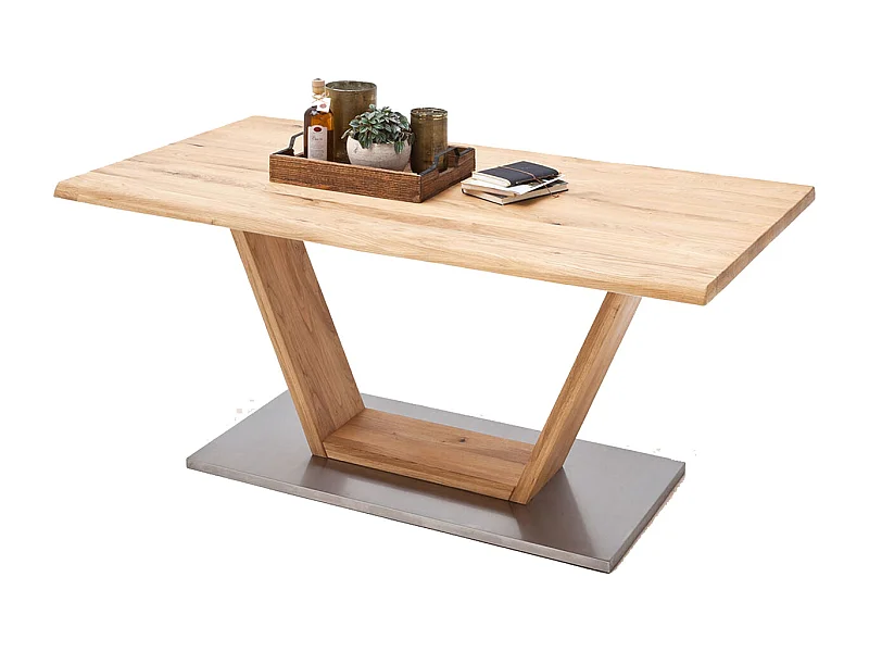 Table à manger bord droit en bois massif avec pied en V - L.200 x H.77 x P.100 cm