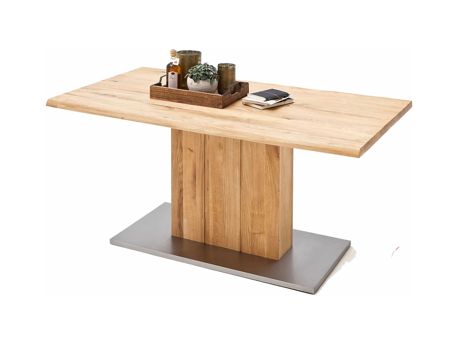 Table à manger en chêne massif huilé bord d'arbre - L160 x H77 x P90 cm