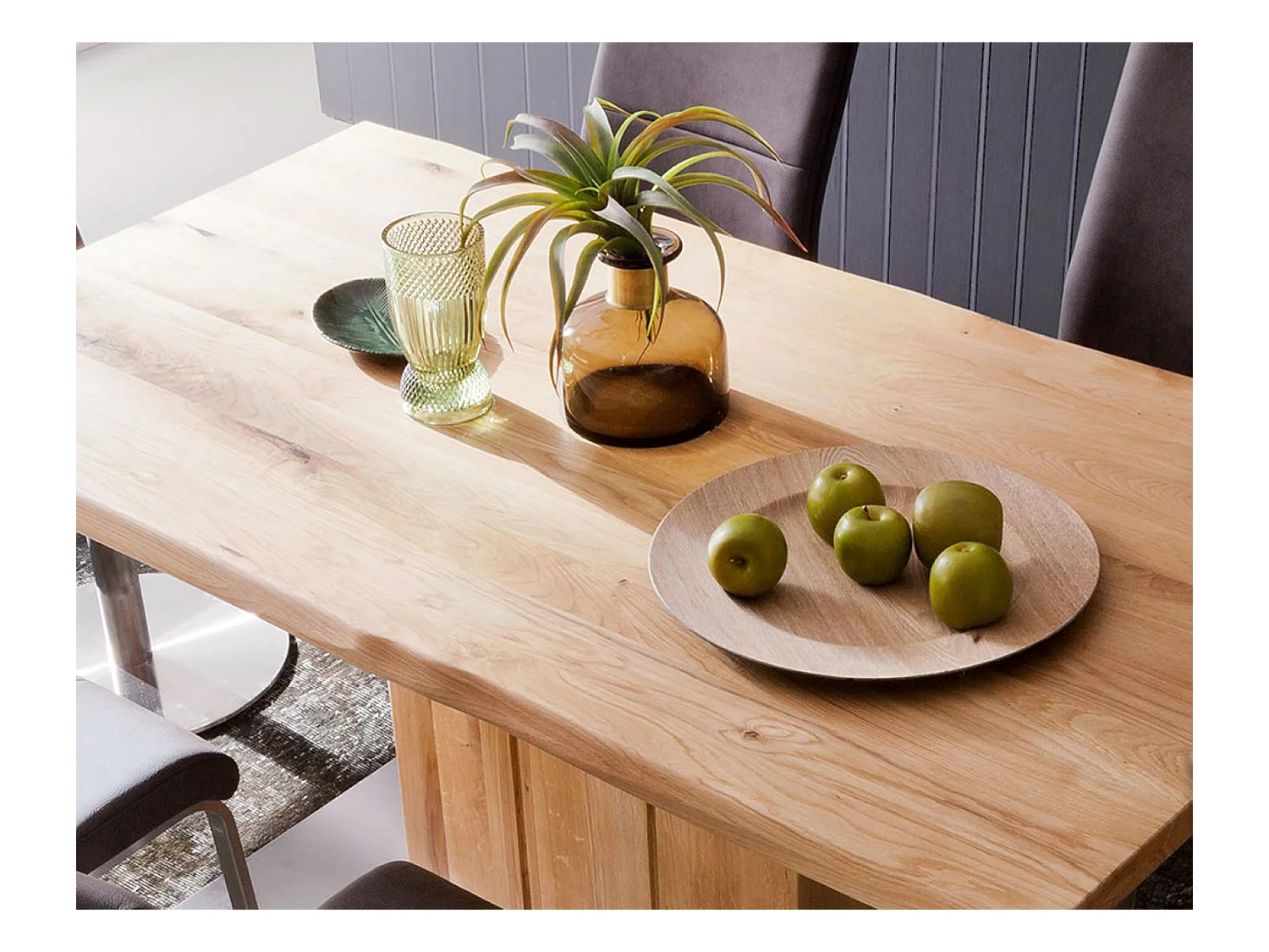 Table à manger en chêne massif huilé bord d'arbre - L160 x H77 x P90 cm