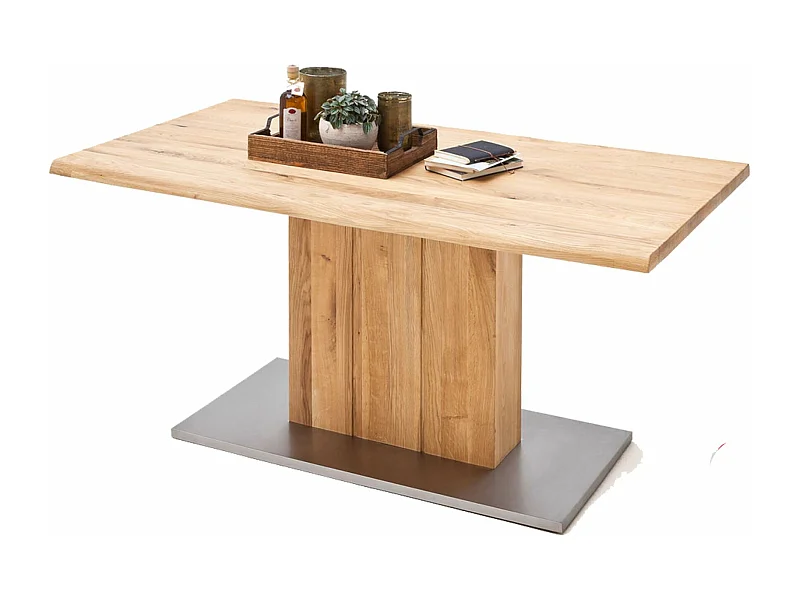 Table à manger en chêne massif huilé bord d'arbre - L160 x H77 x P90 cm