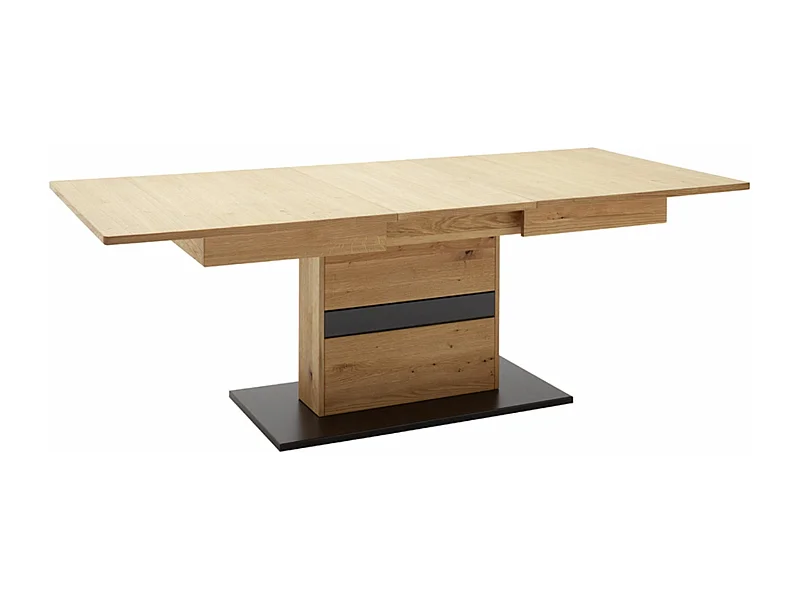 Table à manger, table de repas extensible coloris chêne sauvage, gris noir - Longueur 180-230 x Hauteur 77 x Profondeur 100 cm