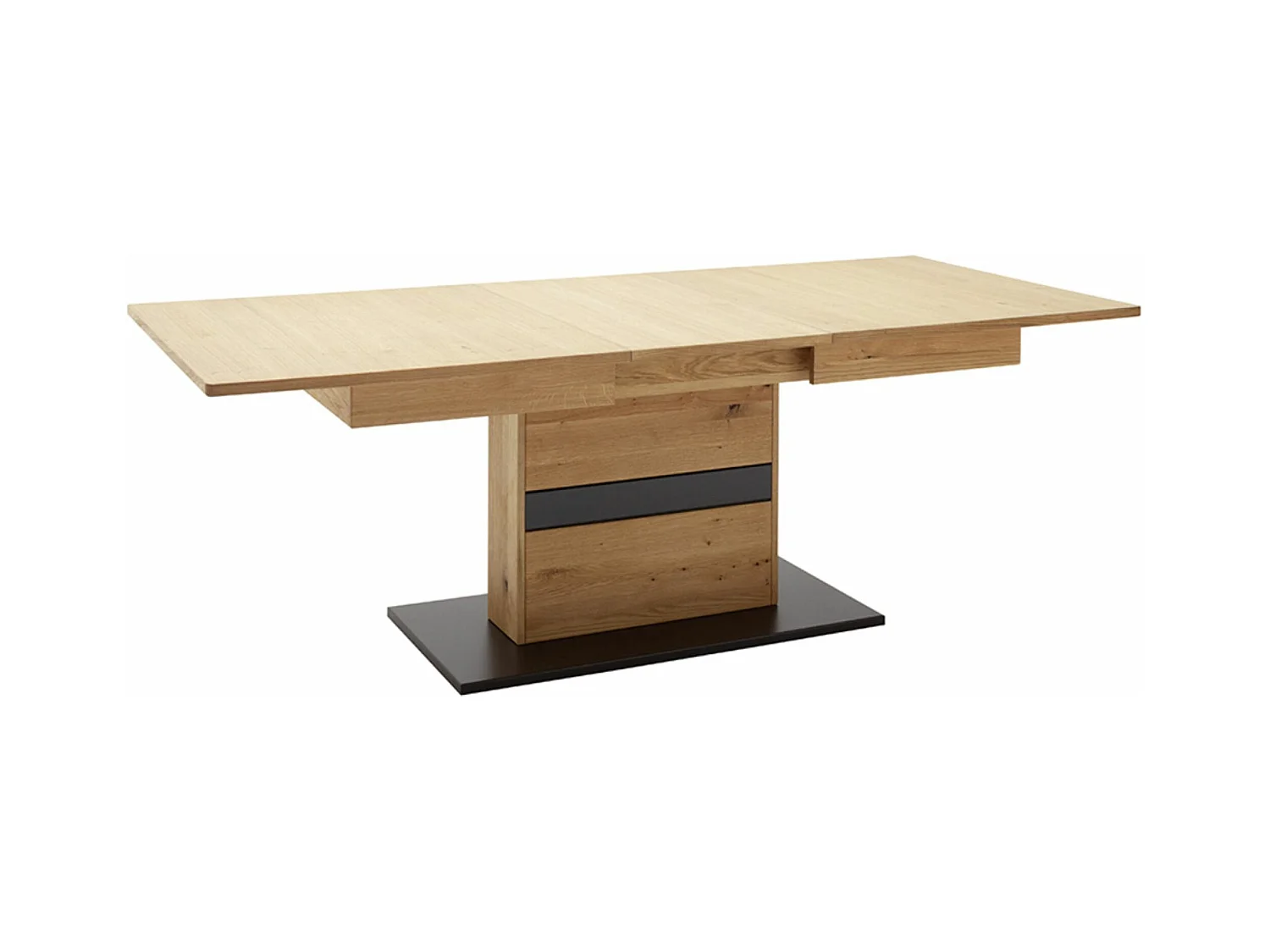 Table à manger, table de repas extensible coloris chêne sauvage, gris noir - Longueur 180-230 x Hauteur 77 x Profondeur 100 cm