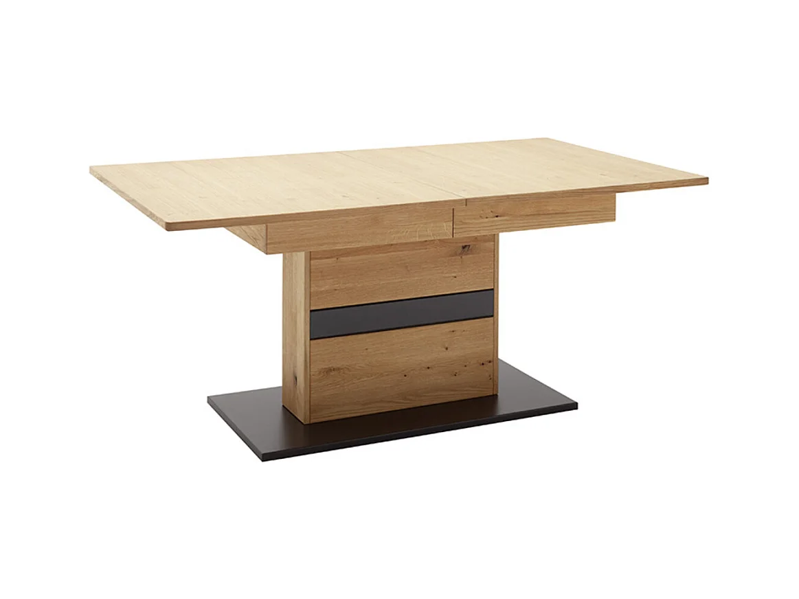 Table à manger, table de repas extensible coloris chêne sauvage, gris noir - Longueur 180-230 x Hauteur 77 x Profondeur 100 cm