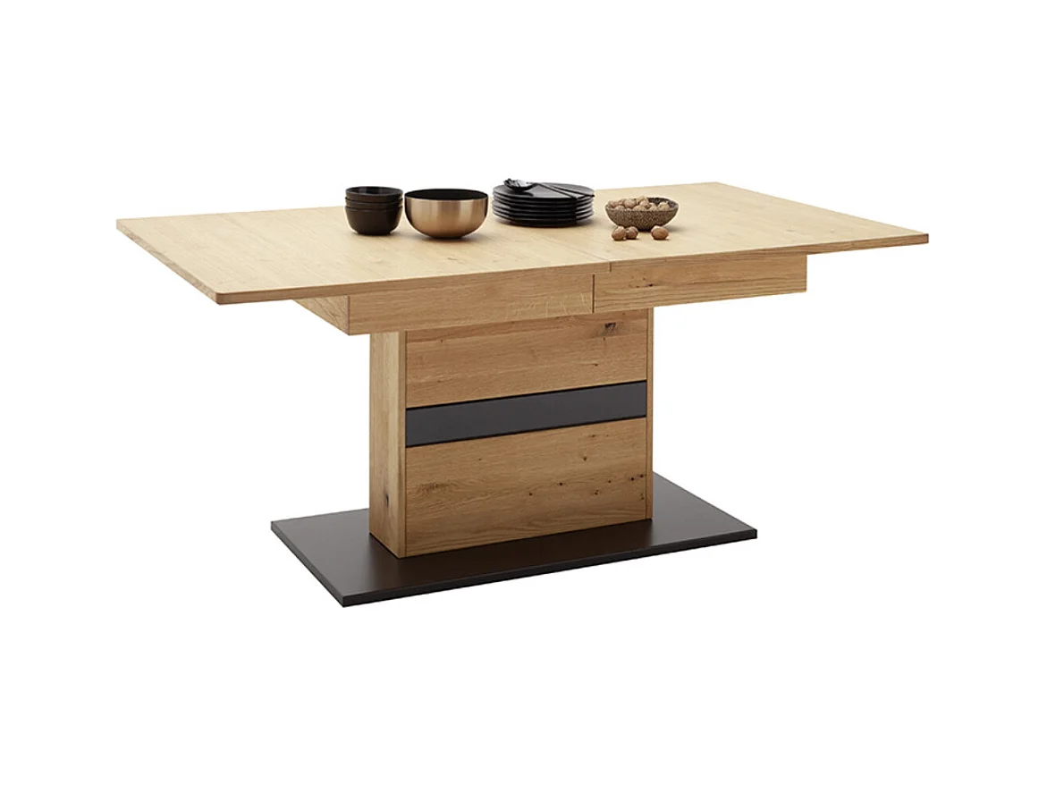 Table à manger, table de repas extensible coloris chêne sauvage, gris noir - Longueur 180-230 x Hauteur 77 x Profondeur 100 cm