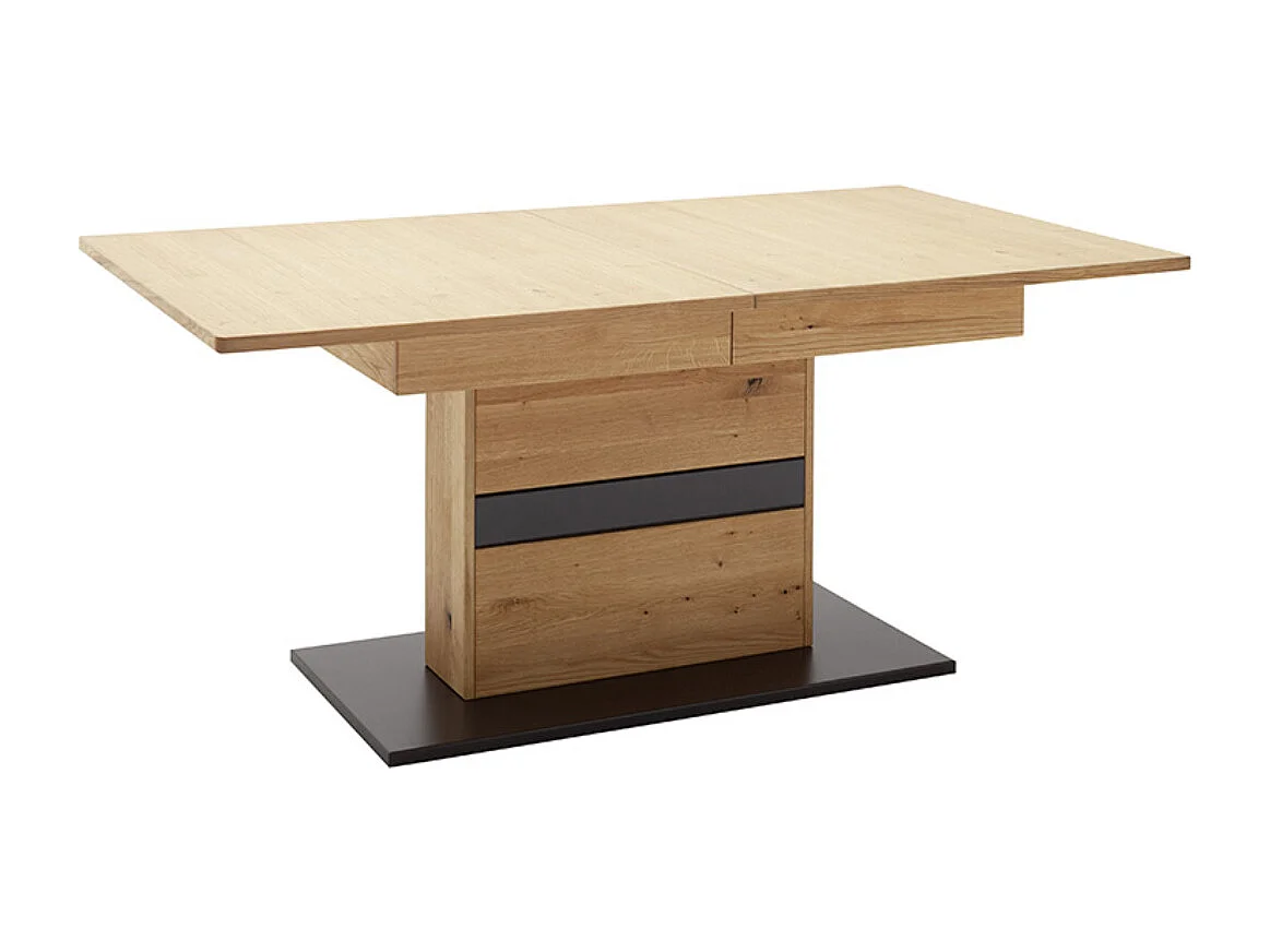 Table à manger, table de repas extensible coloris chêne sauvage, gris noir - Longueur 180-230 x Hauteur 77 x Profondeur 100 cm