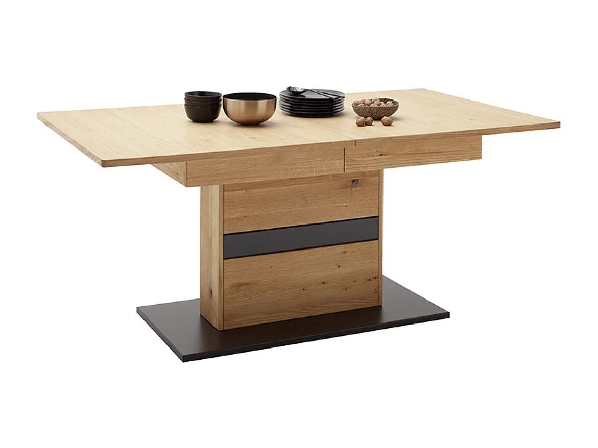 Table à manger, table de repas extensible coloris chêne sauvage, gris noir - Longueur 180-230 x Hauteur 77 x Profondeur 100 cm
