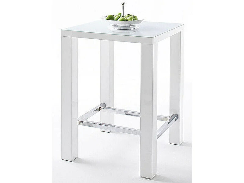 Table de bar carée en métal verre blanc brillant - L.80 x H.107 x P.80 cm