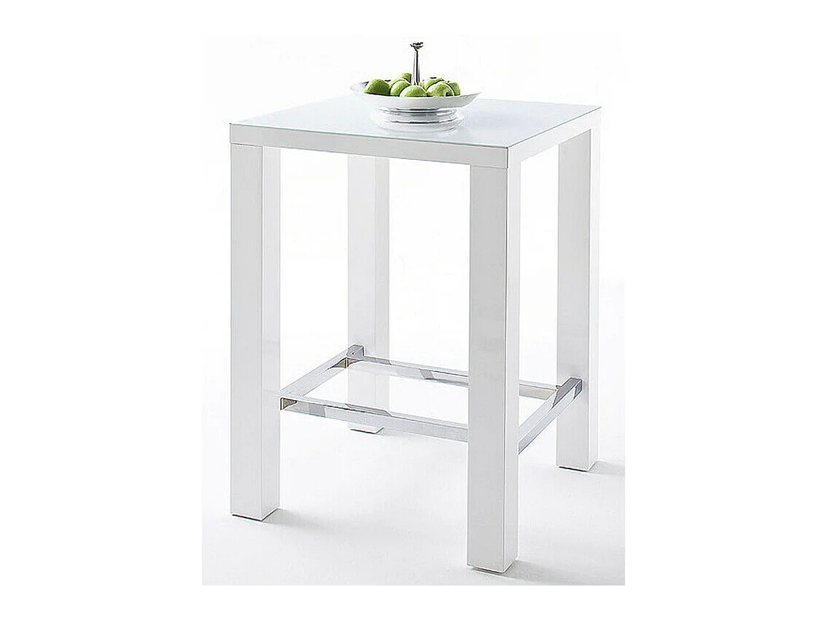 Table de bar carée en métal verre blanc brillant - L.80 x H.107 x P.80 cm