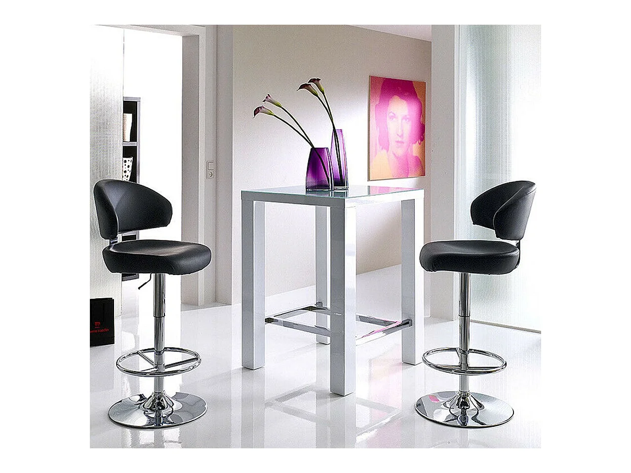 Table de bar carée en métal verre blanc brillant - L.80 x H.107 x P.80 cm