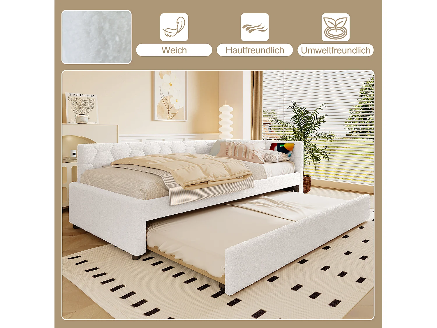 Divano letto estraibile per bambini - 90 x 200 cm + 90 x 190 cm - con lampada da comodino + USB - velluto - rosa