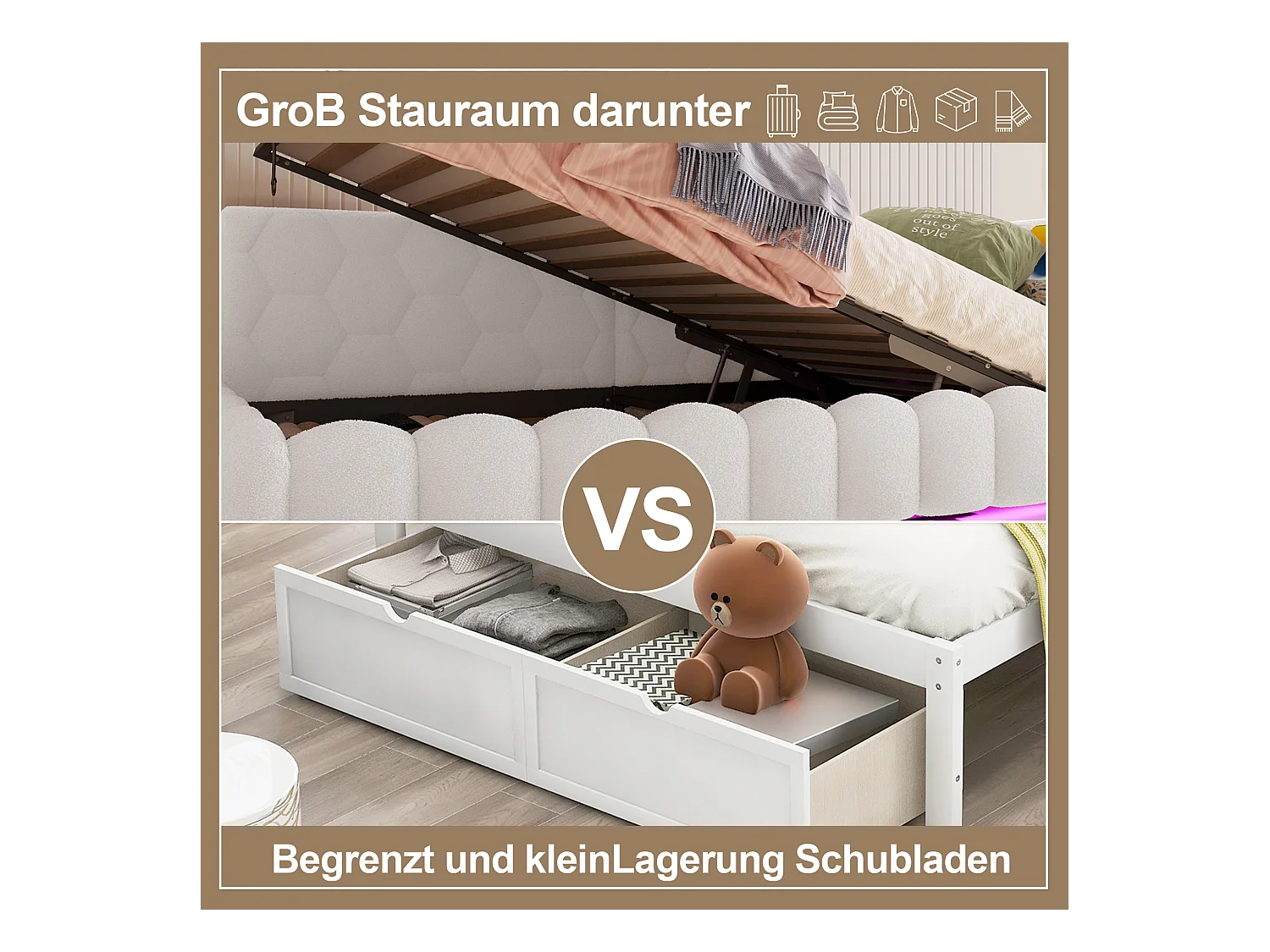 Kinderslaapbank - 90 x 200 cm - met LED's + hydraulische opbergruimte + USB - fluweel - wit