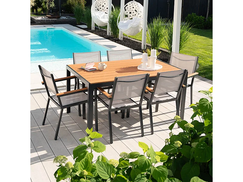 HOME DELUXE CANTOS SEDIA salon de jardin 150 x 90 cm - comprenant 6 chaises, meubles de salon, table en aluminium, table de balcon |