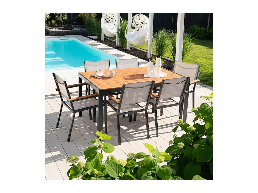 HOME DELUXE CANTOS SEDIA salon de jardin 150 x 90 cm - comprenant 6 chaises, meubles de salon, table en aluminium, table de balcon |
