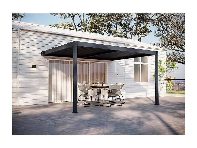 Pérgola adosada de aluminio "Windsor" - Gris antracita - 3 x 4 m
