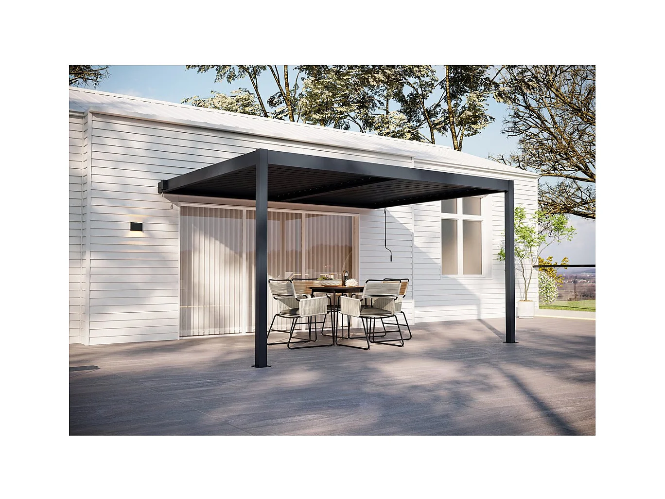Pergola adossée en aluminium "Windsor" - Gris anthracite - 3 x 4 m