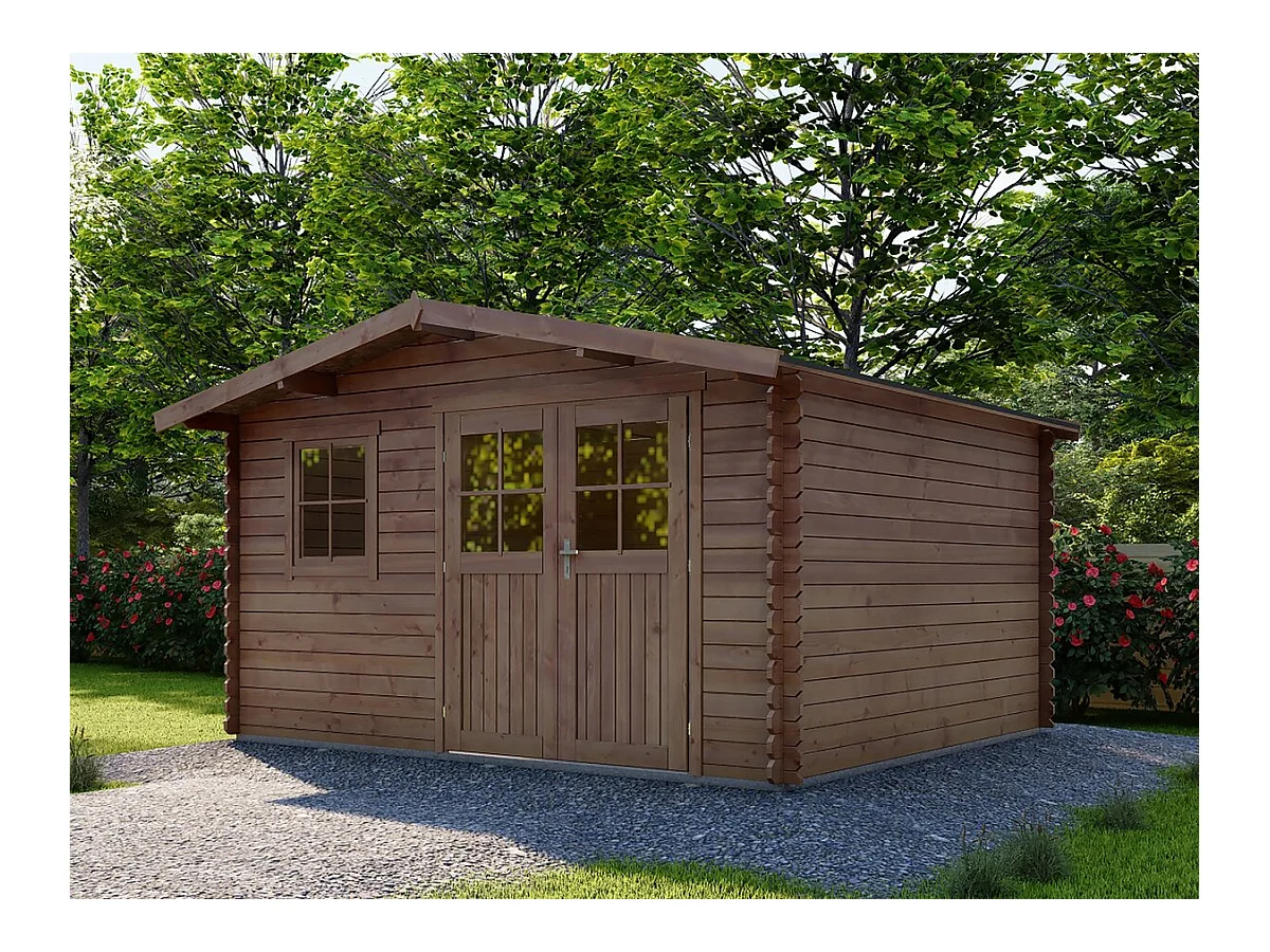 Abri de jardin en bois traité marron autoclave "Valmont" - 14 m² -28 mm