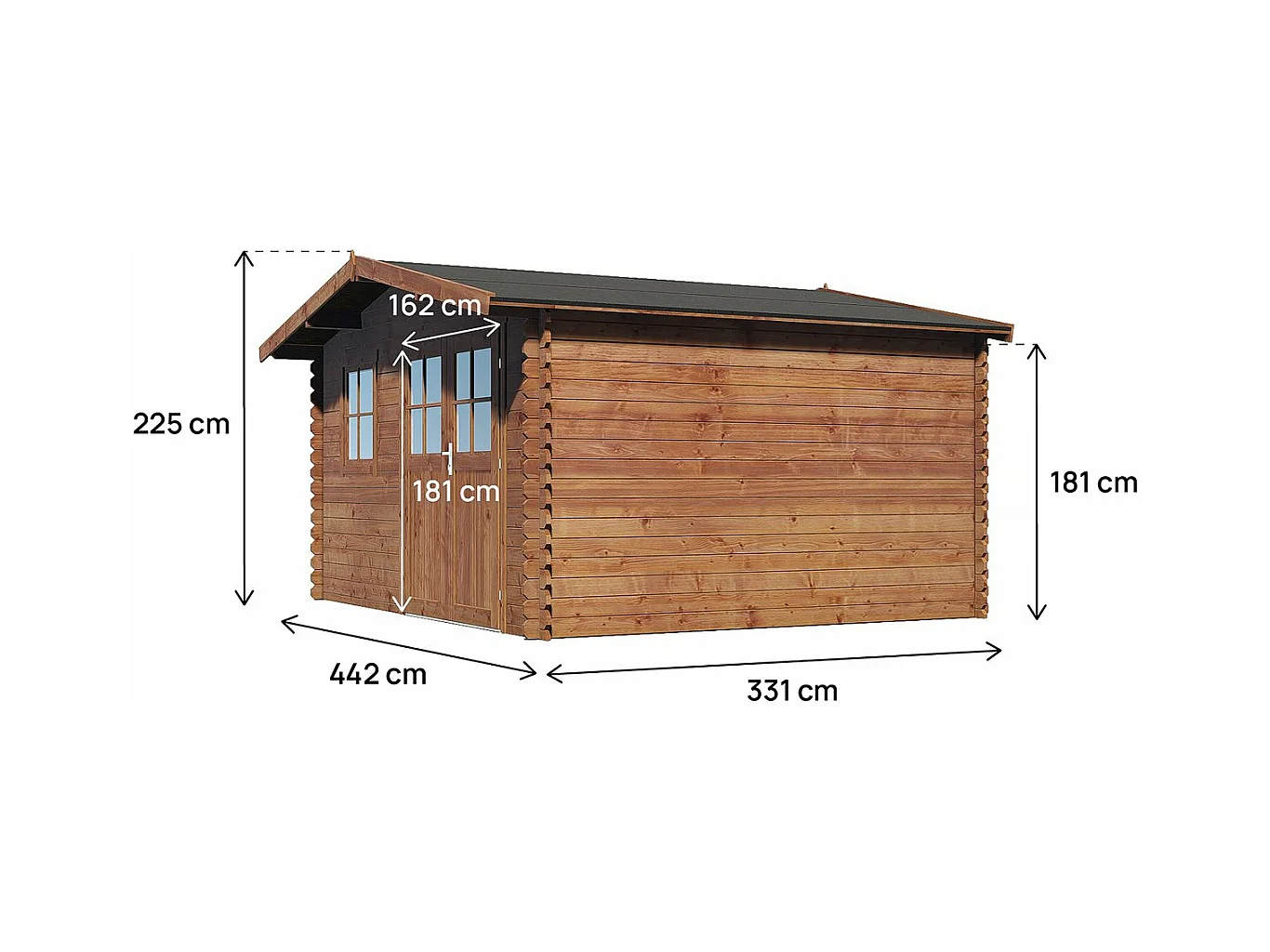 Abri de jardin en bois traité marron autoclave "Valmont" - 14 m² -28 mm