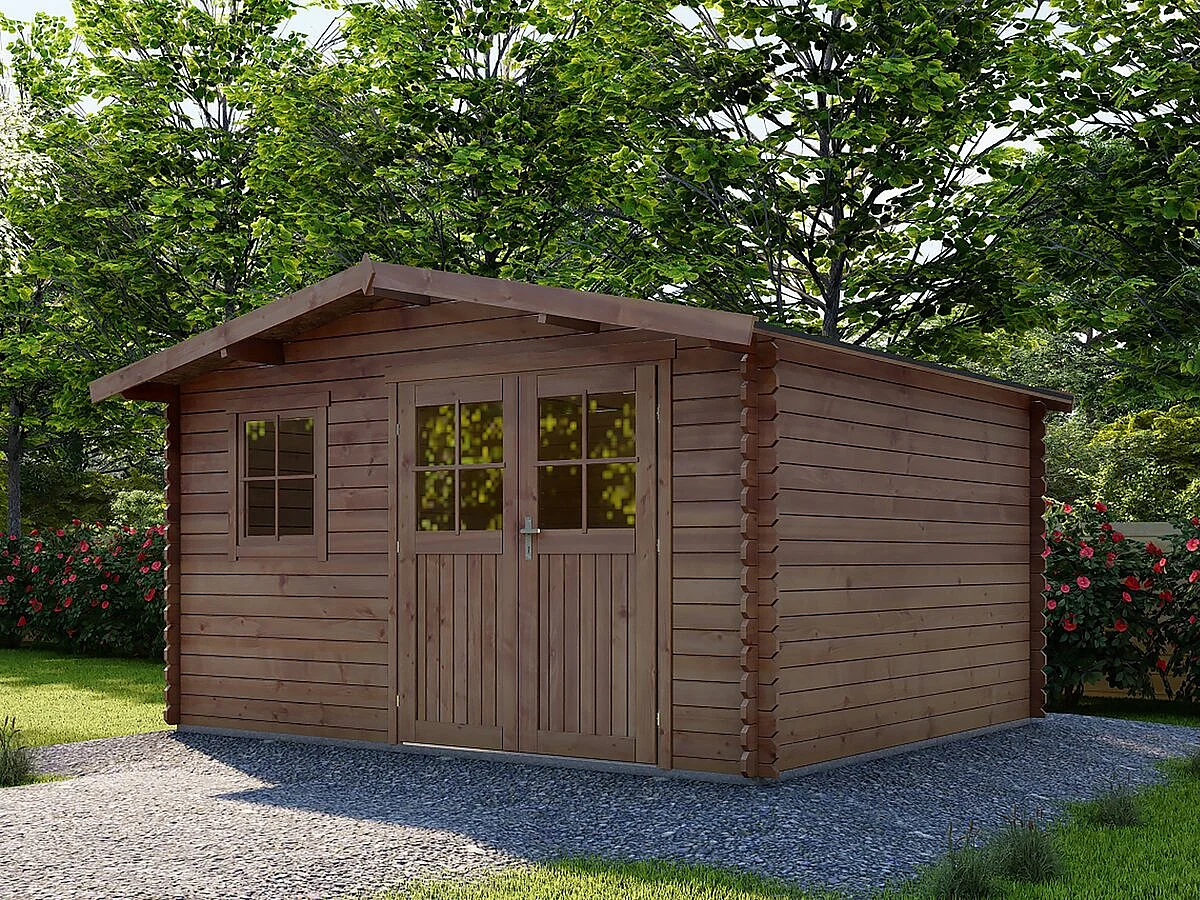 Abri de jardin en bois traité marron autoclave "Valmont" - 14 m² -28 mm