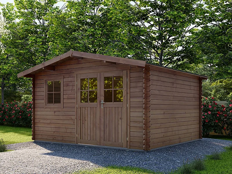 14 m² "Valmont" autoclaafbehandeld bruin houten tuinhuisje - 28 mm