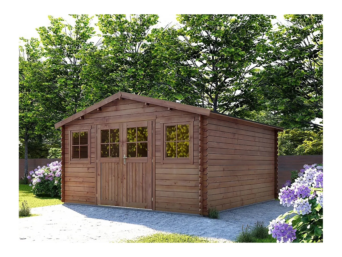 Abri de jardin bois traité autoclave marron "Lormont" - 21,2 m² - 28 mm