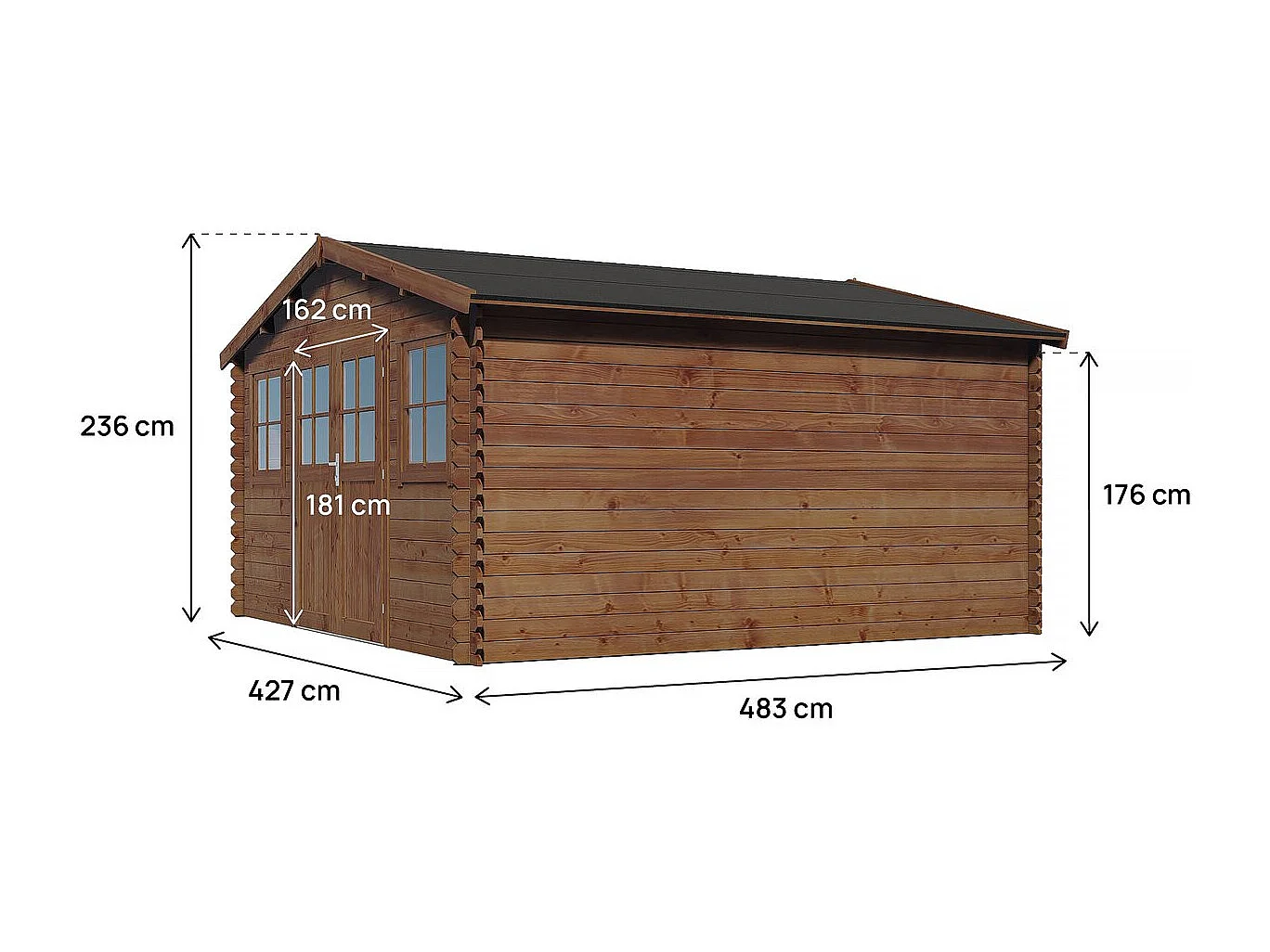 Braunes, autoklavbehandeltes Holzgartenhaus "Lormont" - 21,2 m² - 28 mm -