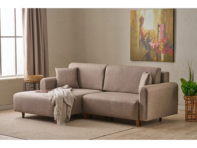 Canapé d'angle convertible méridienne à gauche en tissu L246 cm - MANE