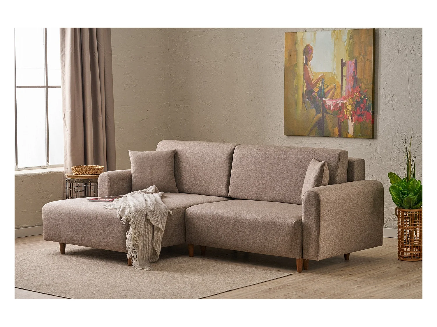 Canapé d'angle convertible méridienne à gauche en tissu L246 cm - MANE